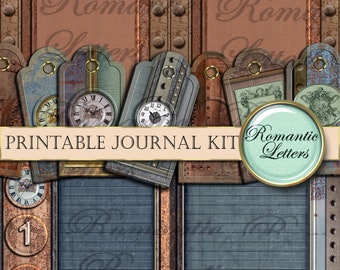 スチームパンク風の印刷可能なジャンクジャーナルキット、デジタル