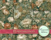 Victorian wallpaper printable digital paper Floral junk journal pages  scrapbook paper pack  rose flowers Botanical craft paper baroque A4