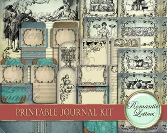 Kit de diario imprimible de cocina, libro de recetas, libro de cocina, álbum de recortes digital, papel para manualidades, kit de diario vintage imprimible, página, etiqueta, tarjeta, descarga