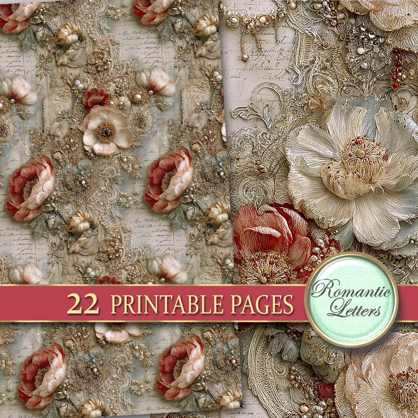 Printable Floral Scrapbook Paper Pack Shabby Chic Junk Journal Pages ...