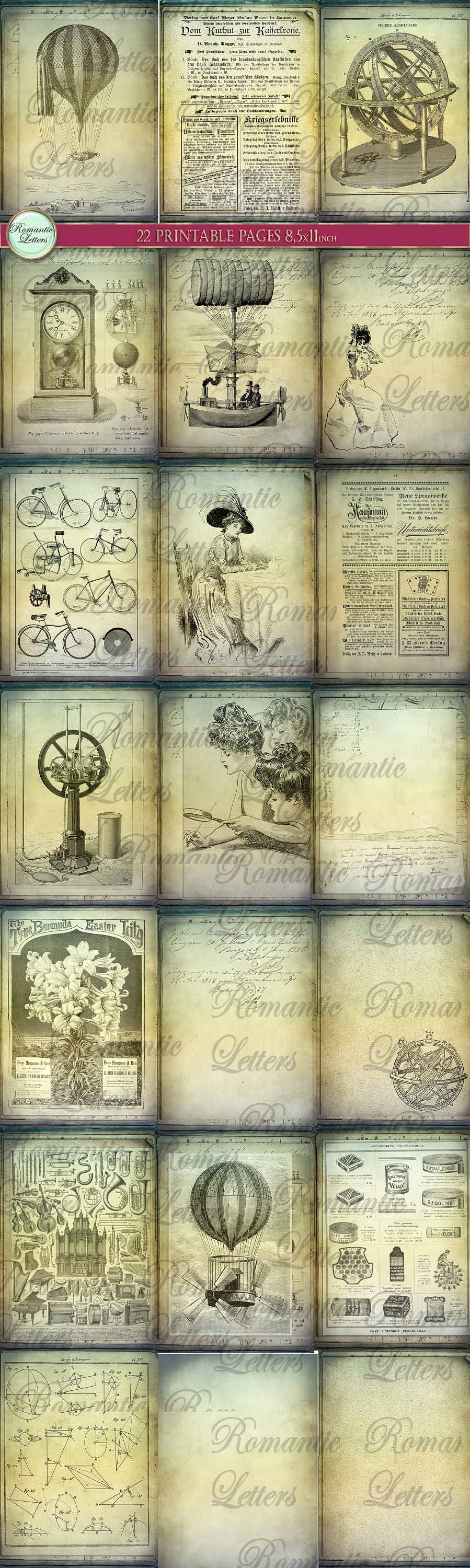 Steampunk Ephemera Digital Paper Pack Printable Journal Pages Victorian ...