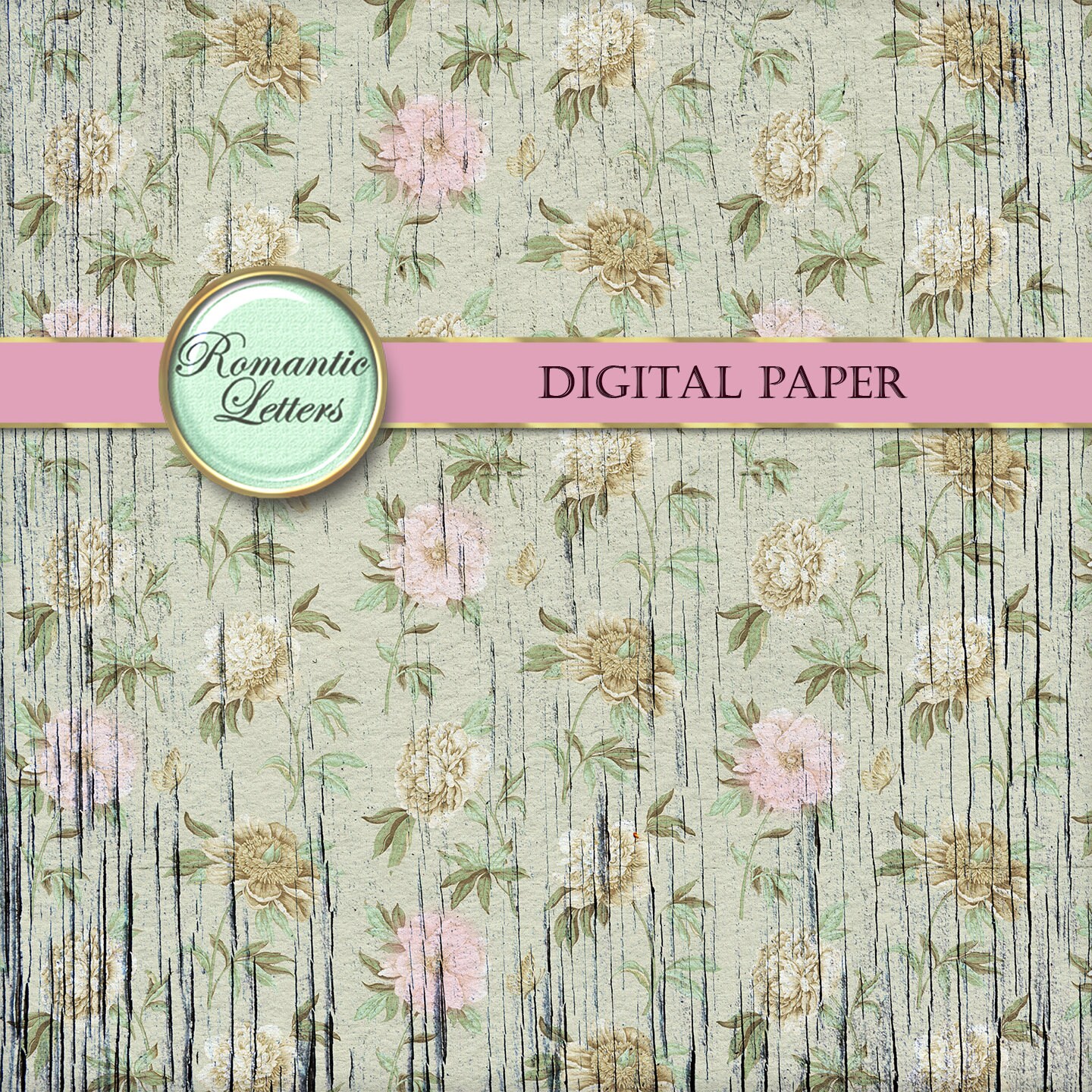 Floral Digital Scrapbook Paper Pack Shabby Chic Rose Flower Digital ...