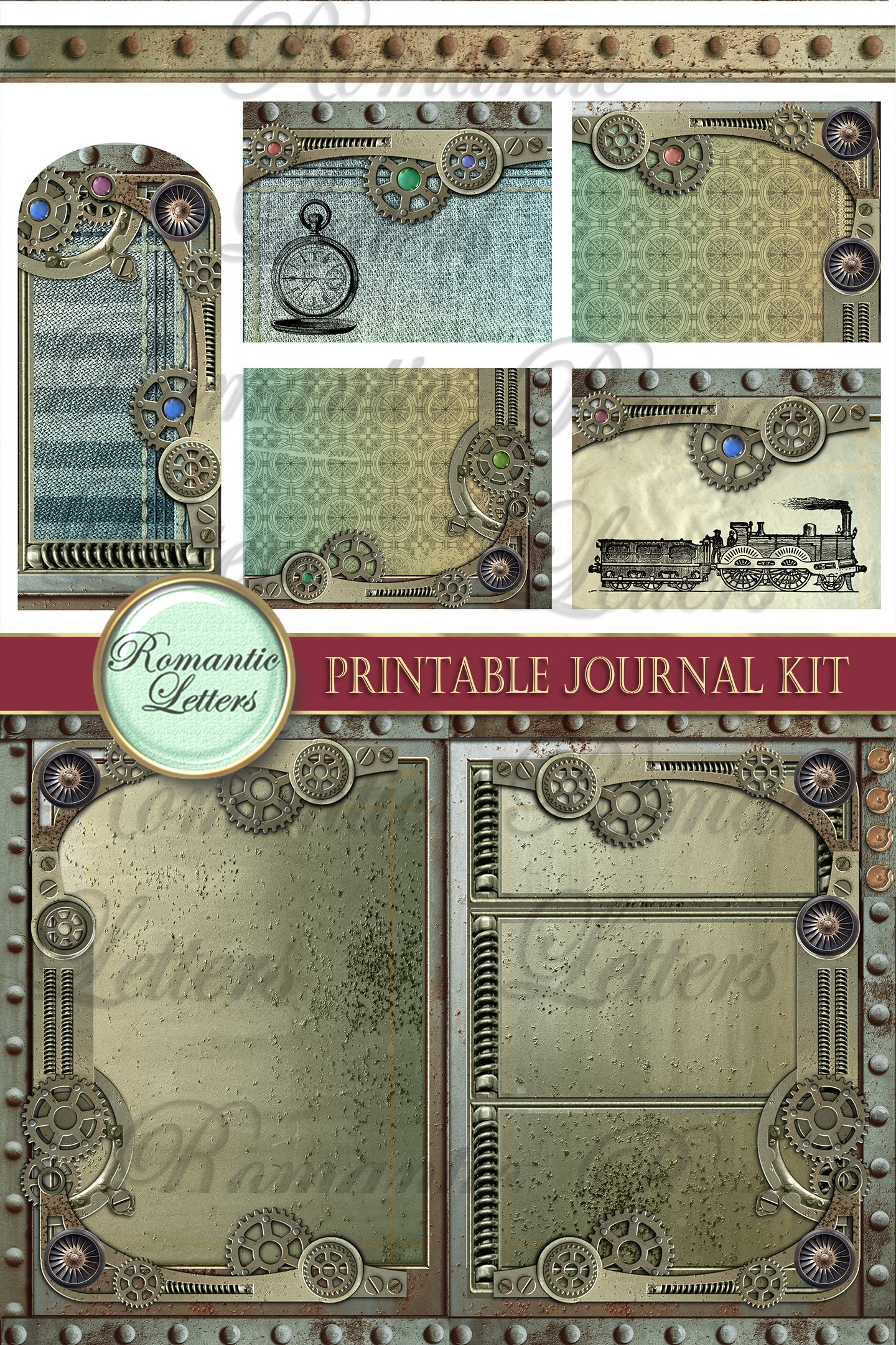Printable Junk Journal Kit Steampunk Industrial Digital Scrapbook ...