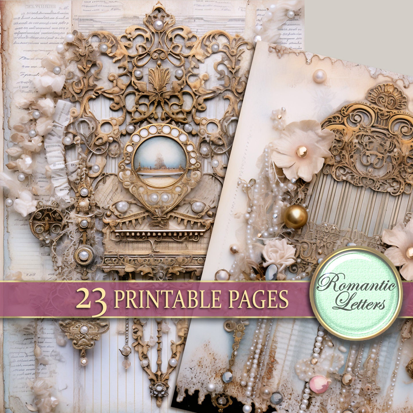 Printable Junk Journal Pages Cards Digital Scrapbook Paper Pack Antique ...