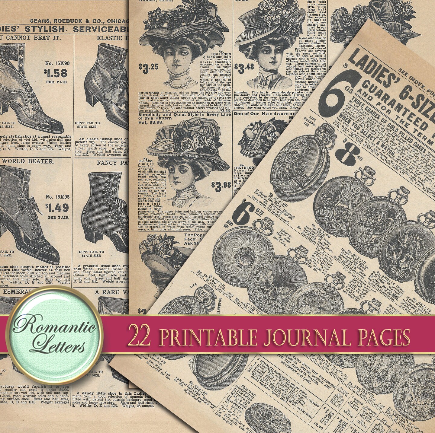 Printable Junk Journal Pages Vintage Ephemera Victorian Paper Digital ...