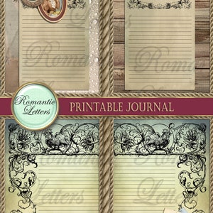 Pu&ograve; includere: Pagine di diario stampabili con un'estetica vintage. Le pagine presentano una variet&agrave; di bordi decorativi, tra cui un gallo, una teiera e un set di utensili da cucina. Le pagine sono progettate per essere utilizzate per tenere un diario, scrivere ricette o altri scopi creativi.