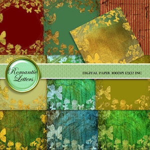 Papel digital Mariposa de otoño Fondo digital de otoño Papel digital imprimible para álbum de recortes dorado Textura dorada Paquete imprimible dorado