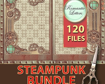 Steampunk Journal Paper Mega Pack: Printable Tags, Junk Journal Pages, Cards, envelopes, Alphabet (120 Digital)