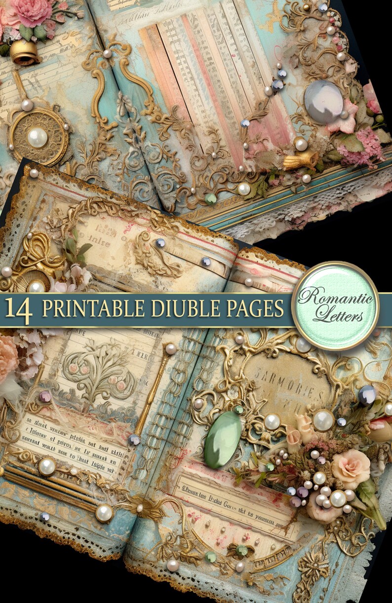 Printable Junk Journal Pages Cards Digital Scrapbook Paper Pack Antique ...