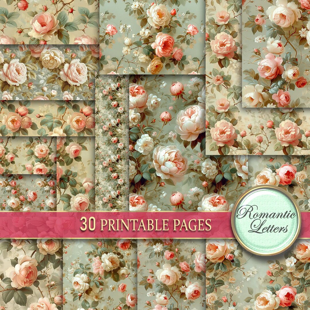 Floral Digital Scrapbook Paper Shabby Chic Junk Journal Pages Vintage ...