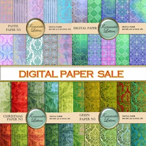 Sprzedaż Cyfrowy papier do scrapbookingu mega pakiet cyfrowy papier do scrapbookingu tło tapeta vintage do druku scrapbook papier damasceński różowy niebieski zielony