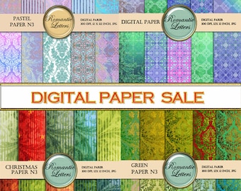 Sale Digital scrapbook paper mega pack digital scrapbook background paper vintage wallpaper printable scrapbook damask paper pink blue green