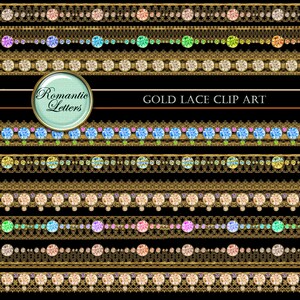 Diamond Gold Lace Clip Art Digital Scrapbook Border Digital Gemstone ...