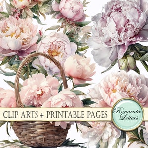 Digitale Clip Art Blumen Aquarell Hochzeit Clipart druckbare Kunst Seiten Blumen Hochzeitseinladung Scrapbook Blumenkranz Pfingstrosen Korb png
