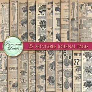 Printable junk journal pages vintage ephemera Victorian paper Digital paper pack scrapbook background paper old paper newspaper magazine  A4