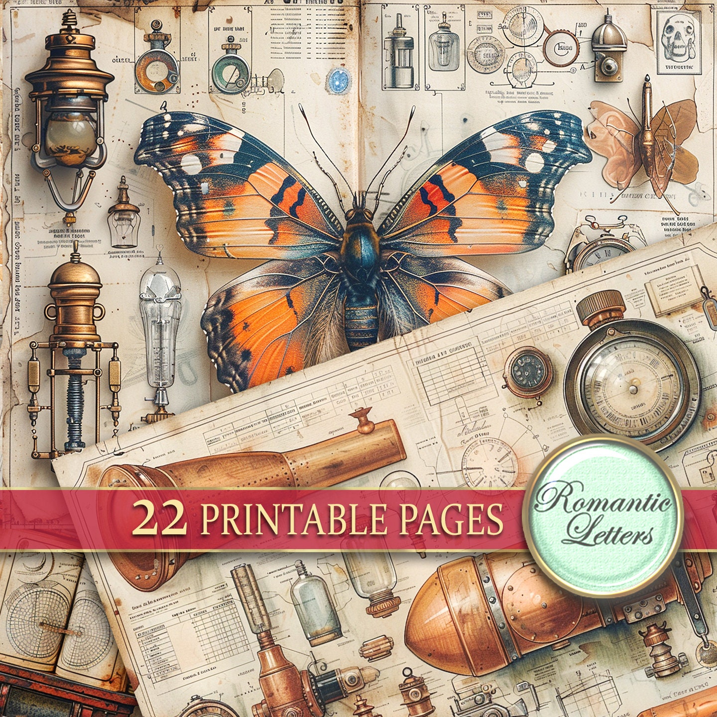Steampunk Junk Journal Pages Digital Scrapbook Paper Pack Rust Metal ...