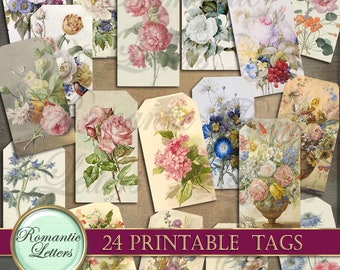 Bedruckbare florale Journal-Etiketten, Shabby Chic Rosenpapier (Digitaler Download)