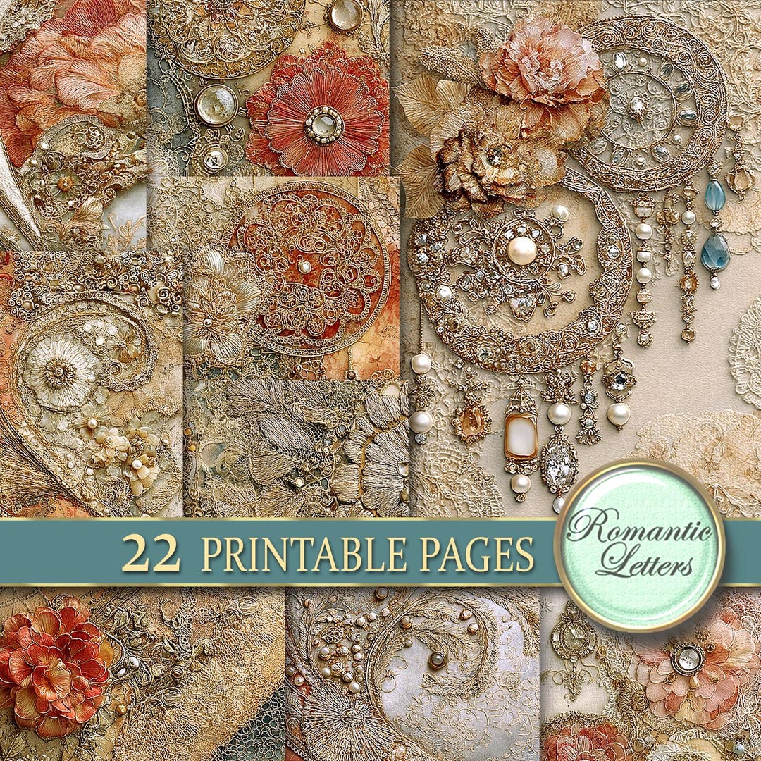 Antique Lace Printable Junk Journal, Scrapbook Paper Pack: Digital ...