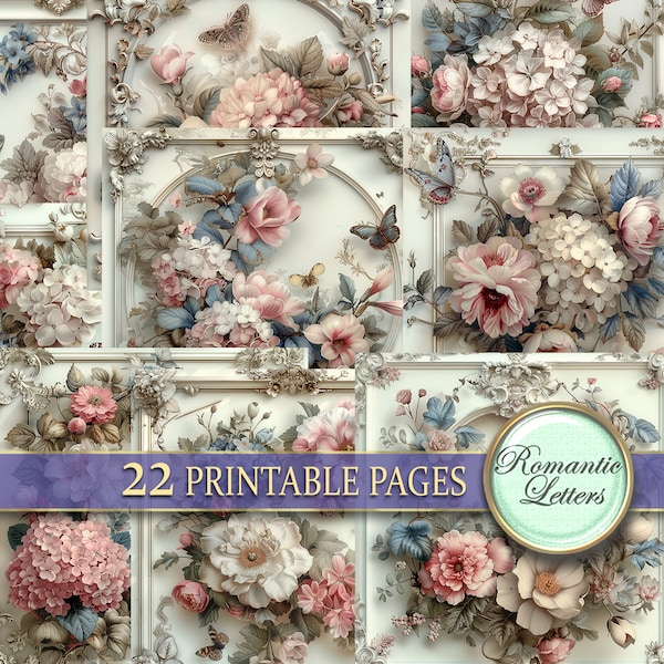 Shabby Chic Wedding album digital scrapbooking paper pack Floral digital printable decoupage Victorian rose flowers wedding printables