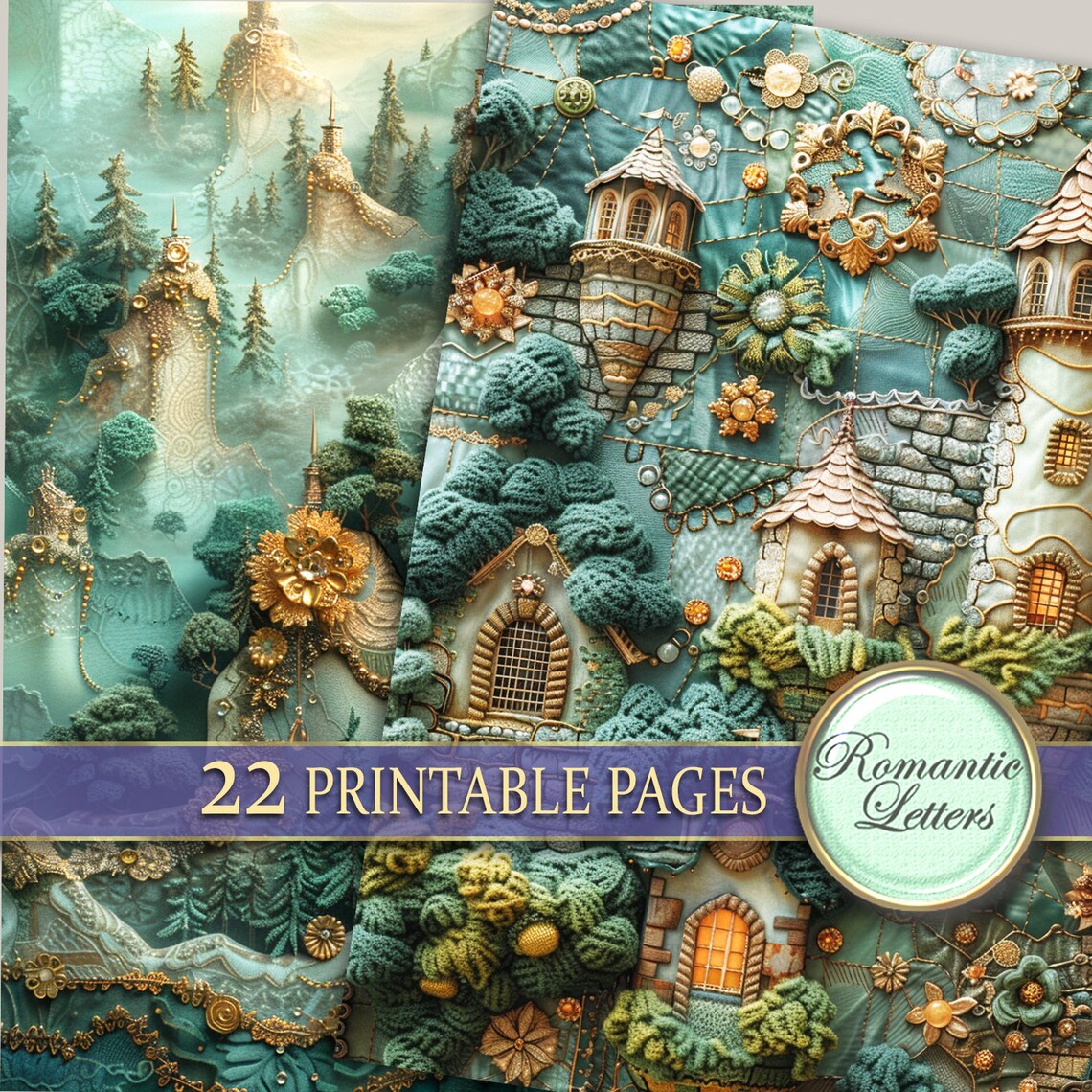 Digital Printable Scrapbook Paper Pack Magic Forest Castle Patchwork ...