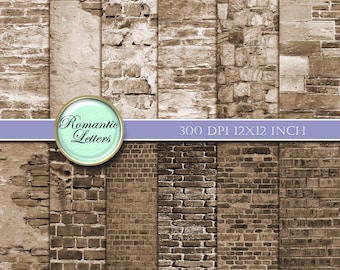 May include: Twelve digital paper textures featuring various brick wall patterns in shades of brown. The papers are 300 DPI and 12x12 inches.