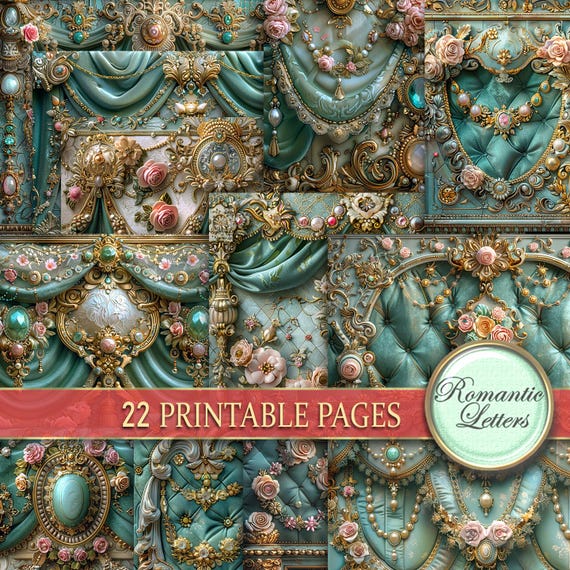 Digital printable scrapbook paper pack Shabby chic luxury craft paper tufted silk junk journal pages doll house wallpaper decoupage paper A4