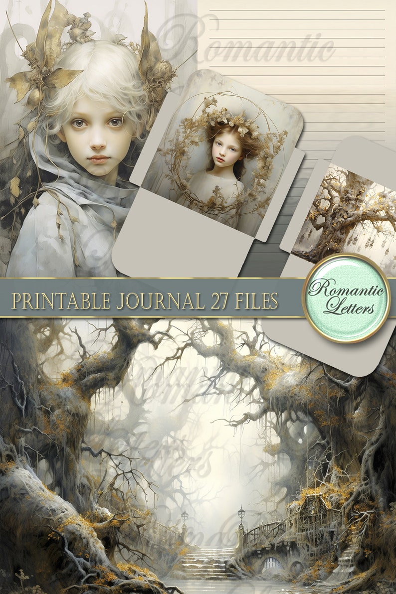 afdrukbare junk journal kit Fairy Forest afdrukbare dagboekpagina's kaart tag cover fantasie digitaal plakboek botanische bloemen kruidenmagie DEEL2 afbeelding 3