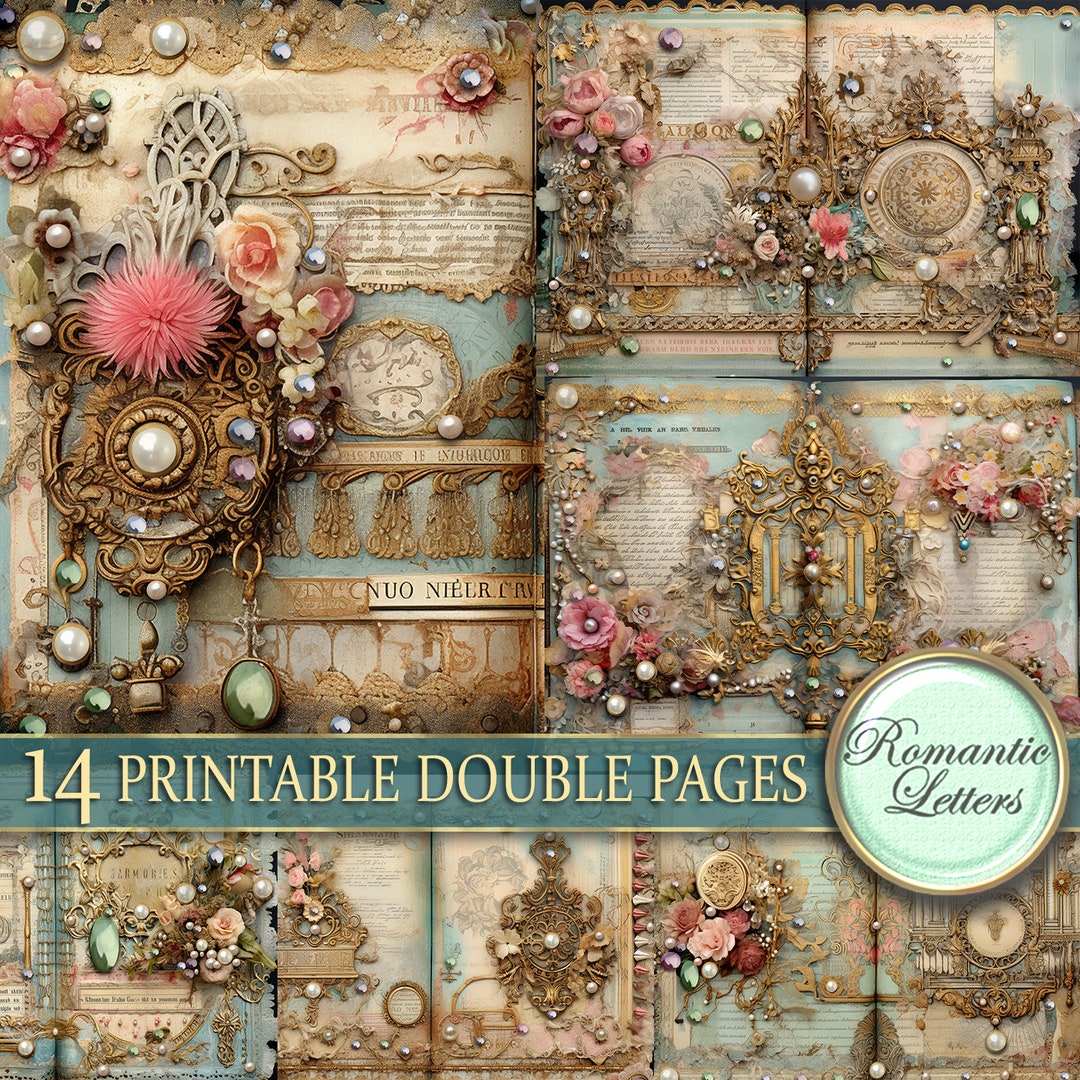 Printable Junk Journal Pages Cards Digital Scrapbook Paper Pack Antique ...