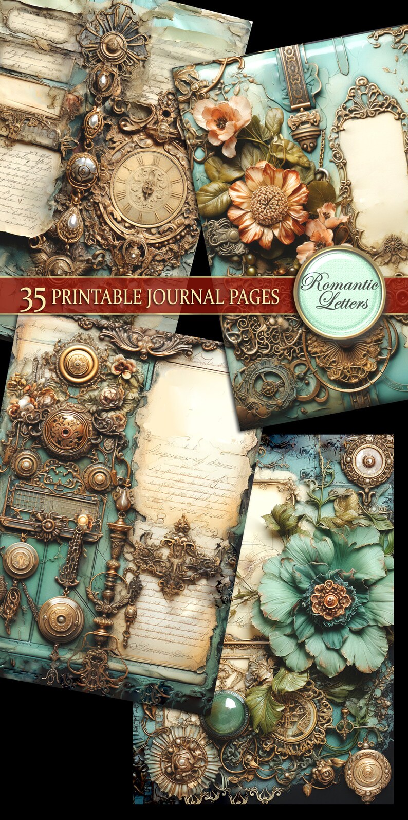 Printable Junk Journal Pages Cards Digital Scrapbook Paper Pack Antique ...