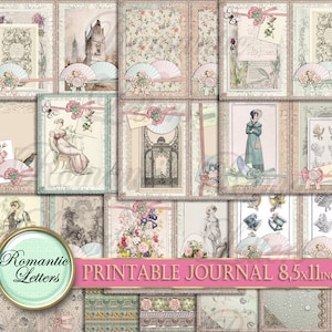 Carnet cartonné imprimable, papier scrapbooking imprimable 8,5 x 11 numérique victorien carnet de bords imprimables étiquettes cartes enveloppe pages de journal