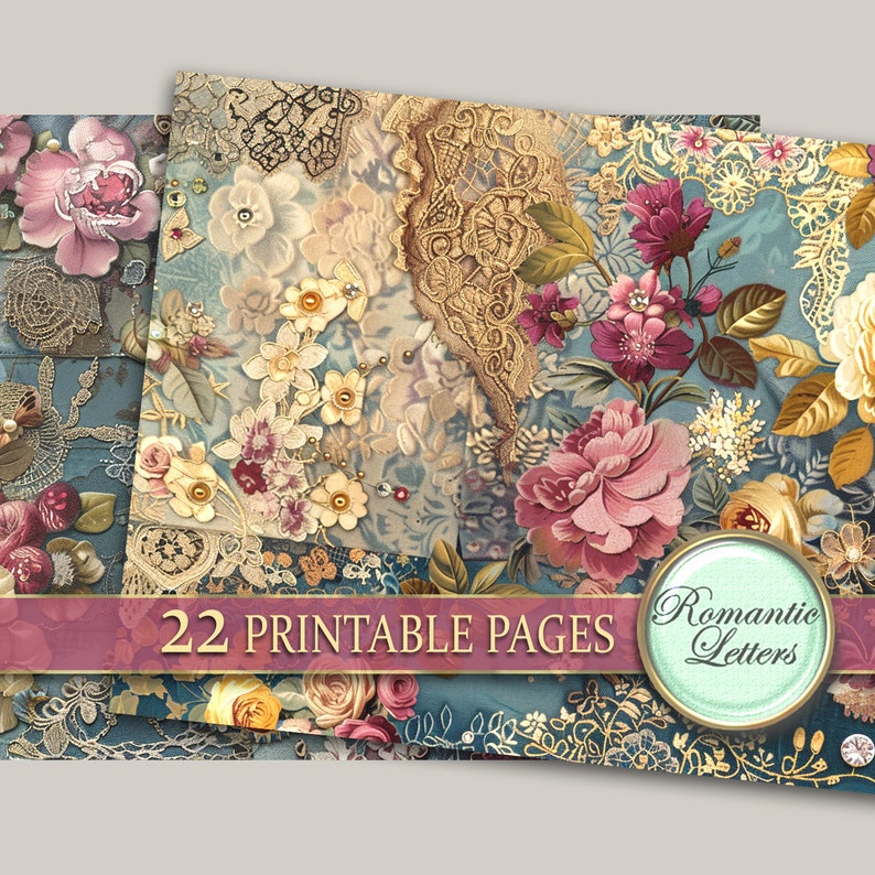Shabby Chic Digital Printable Junk Journal Pages Scrapbook Paper Pack ...