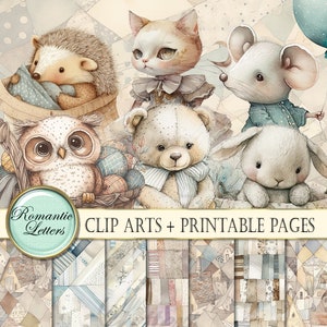 Clip art digitale Animali bambini clipart digitale scrapbook carta pacco bambino clip art gufo orso rosa