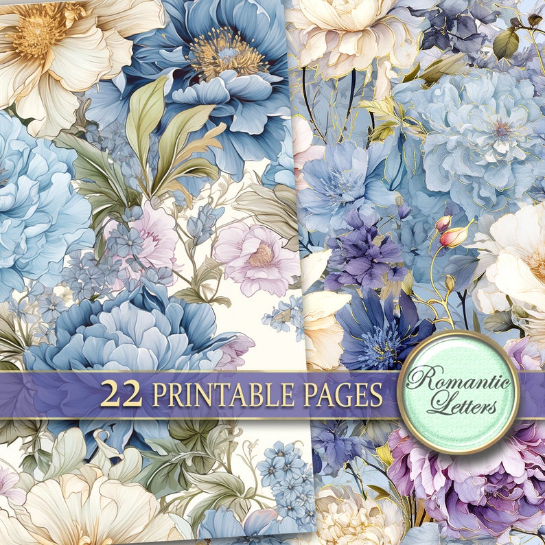 Shabby Chic Floral Digital Paper Pack, Botanical Junk Journal ...