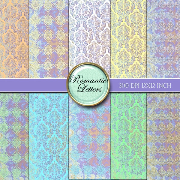 Digital paper pack pastel Damask scrapbook paper pack Pastel digital textured background paper newborn backdrop photo  background paper pack