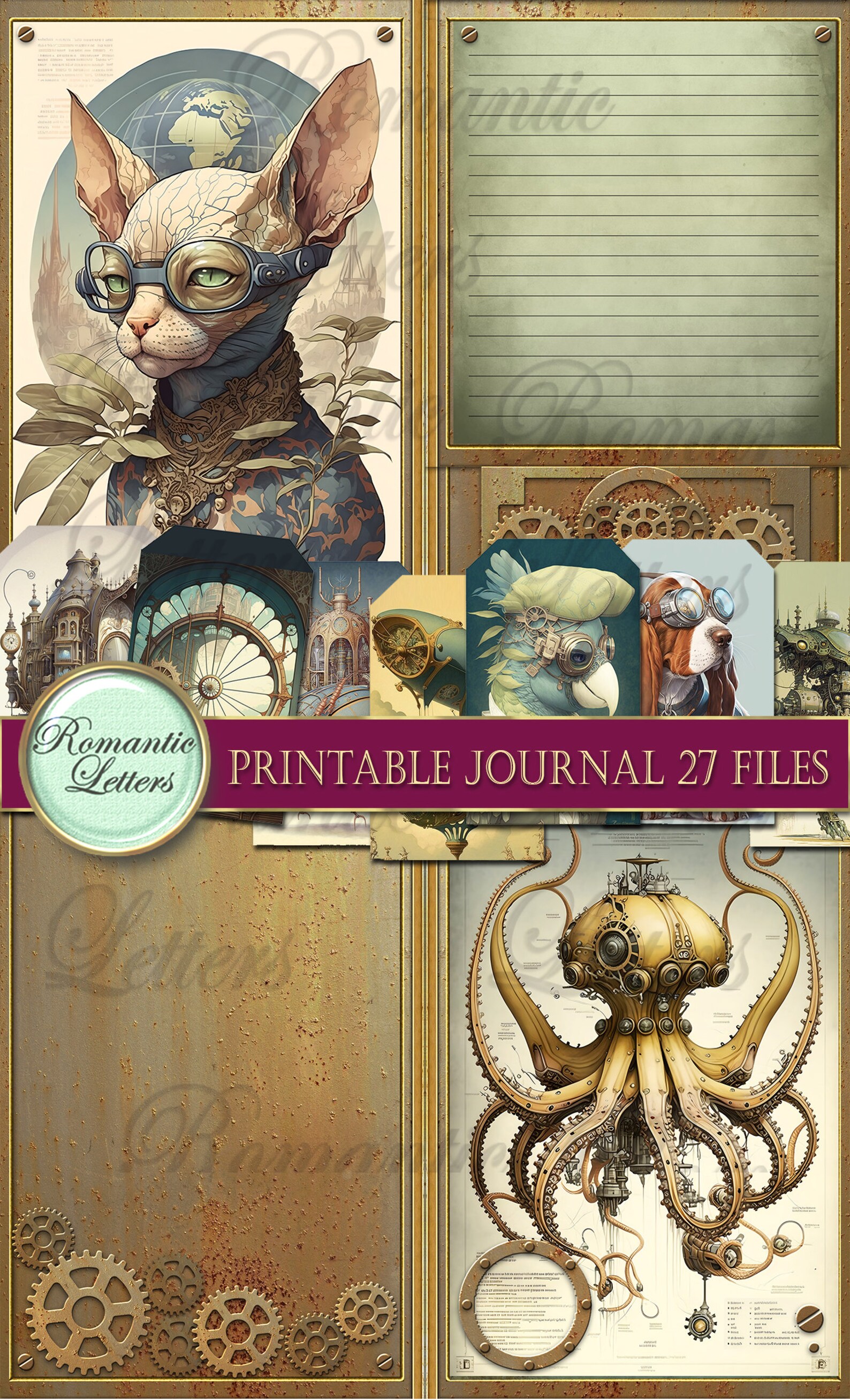 Steampunk Printable Junk Journal Kit Digital Scrapbook Printable ...
