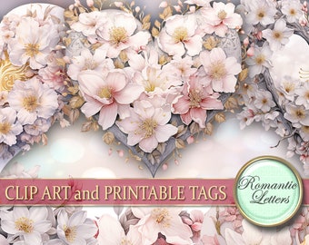 Valentijn hart illustraties Valentijnsdag clipart bloemen shabby chic afdrukbare kunst papier tags sublimatie ontwerp overdracht afbeeldingen aquarel