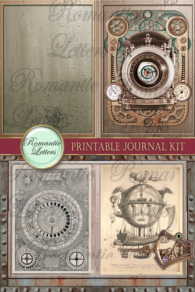 Steampunk Printable Junk Journal Kit Industrial Digital Scrapbook ...