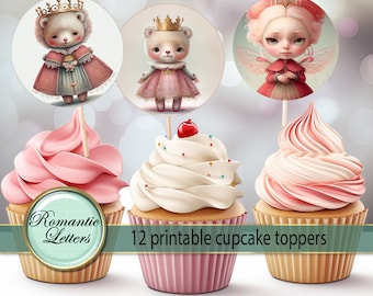 Printable cupcake toppers birthday craft baby girl shower party decorations download birthday party printables animals 2 1/2 inch circle