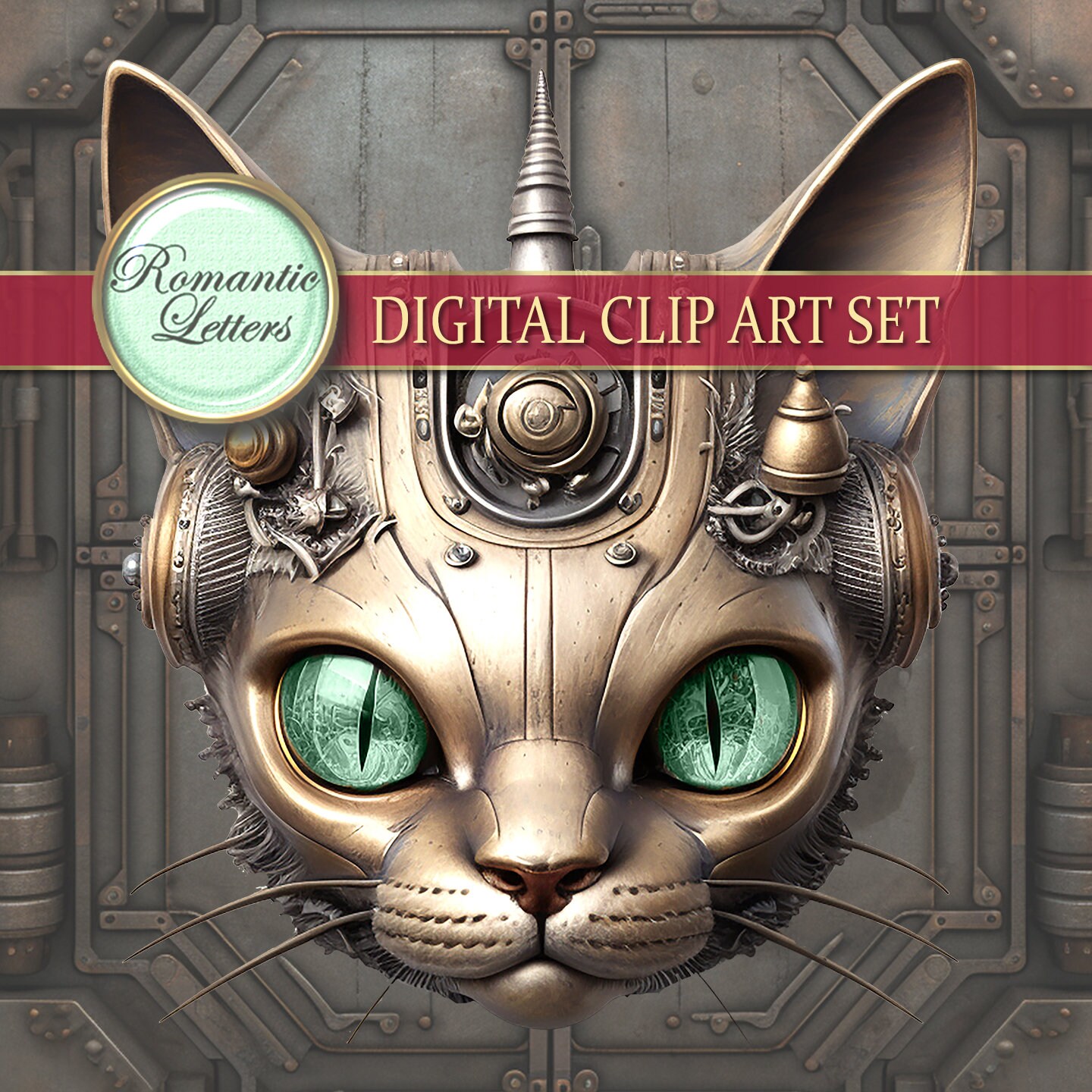 Steampunk Cat Clip Art Digital Rust Texture Digital Scrapbook Elements ...