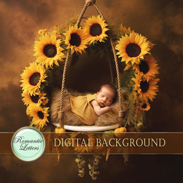 Digital backdrop for newborn photography sunflower swing basket digital photo prop newborn baby boy girl portrait background flowers