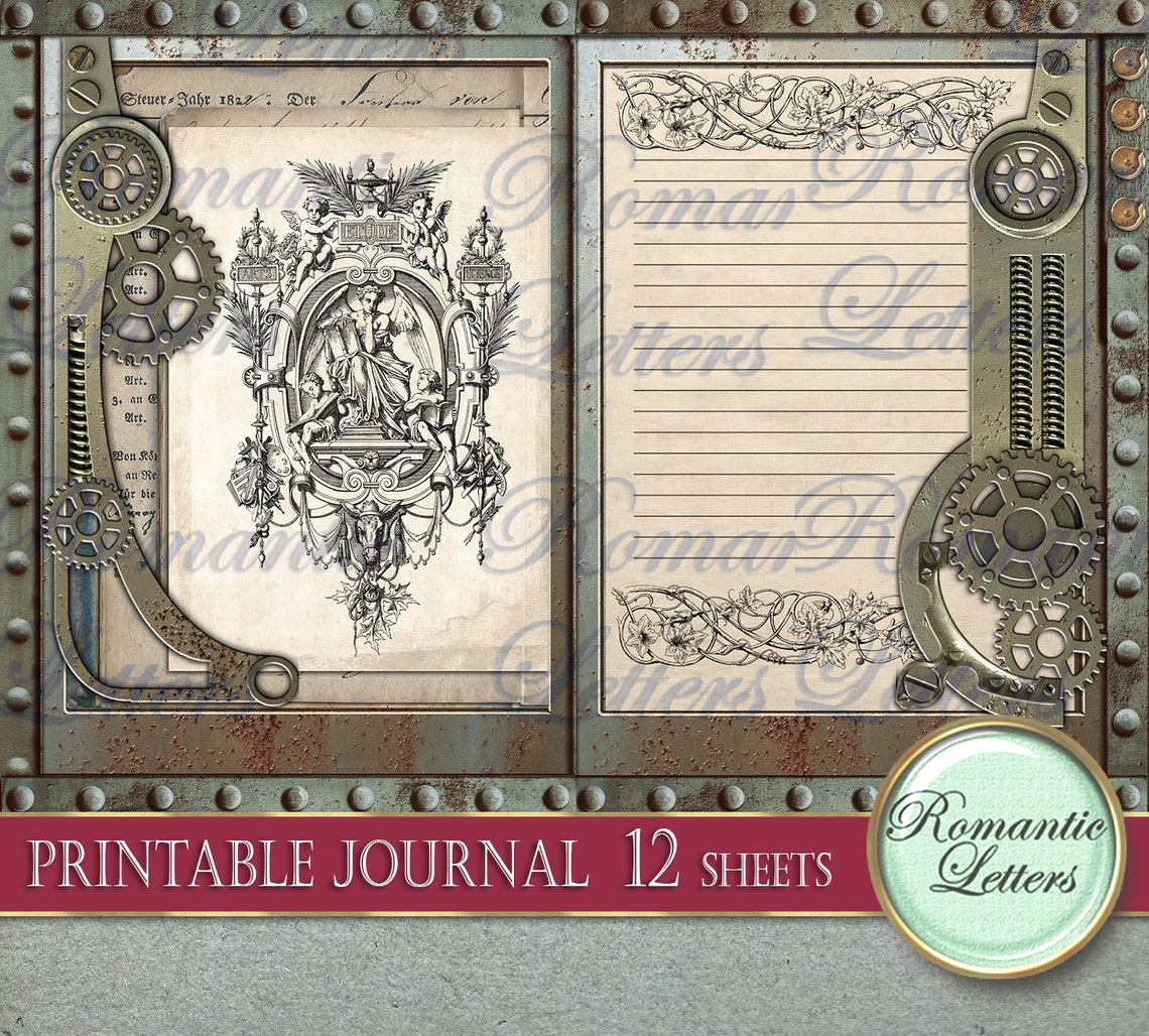 Steampunk Printable Junk Journal Kit Industrial Digital Scrapbook ...