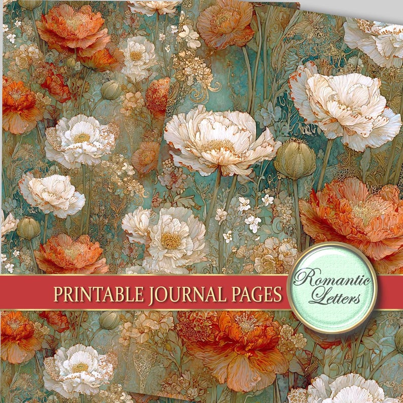 Floral Digital Scrapbook Paper Pack, Vintage Patterns Junk Journal (A4 ...