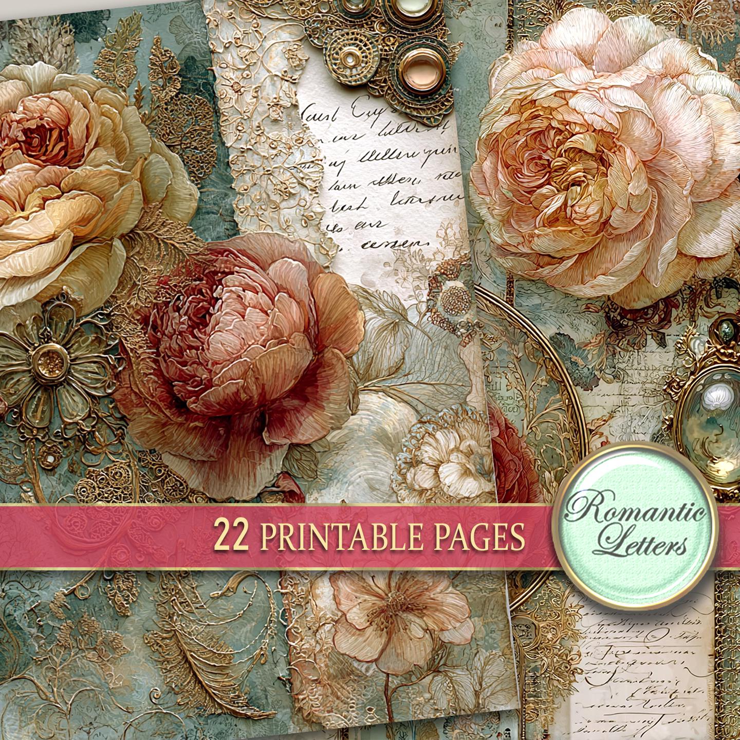 Printable Junk Journal Pages Digital Scrapbook Paper Pack Shabby Chic ...