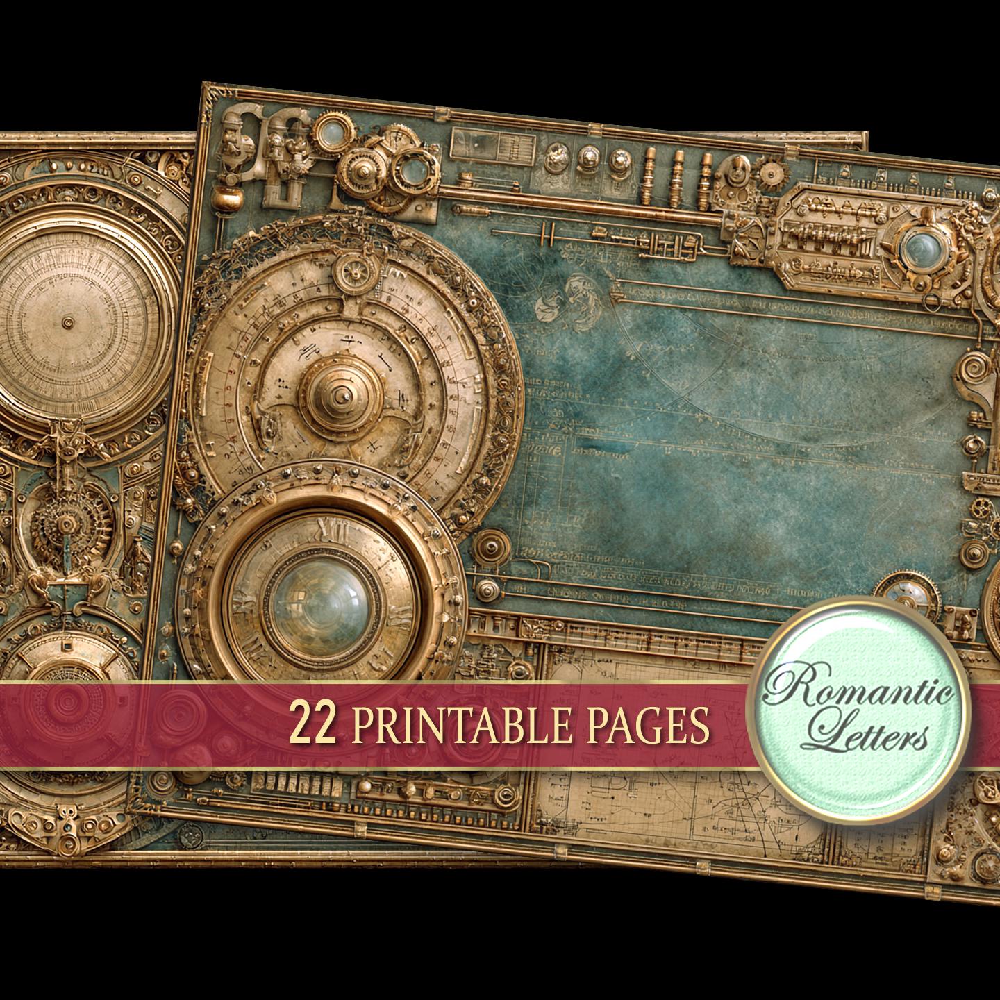 Steampunk Junk Journal Pages Kit Digital Scrapbook Paper Pack Metal ...