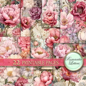 Shabby Chic digitales Sammelalbum Papier Pack viktorianische Blume Botanische digital bedruckbare Junk Journal Seiten Papier Blumen Muster