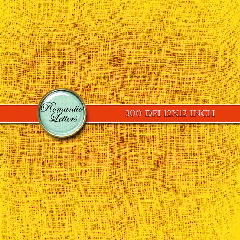 K&ouml;nnte beinhalten: Ein gelber, strukturierter Hintergrund mit einem roten Band und einem Kreis mit dem Text "Romantic Letters" in einem goldenen Rahmen. Der Text "300 DPI 12X12 INCH" ist ebenfalls auf dem Band sichtbar.