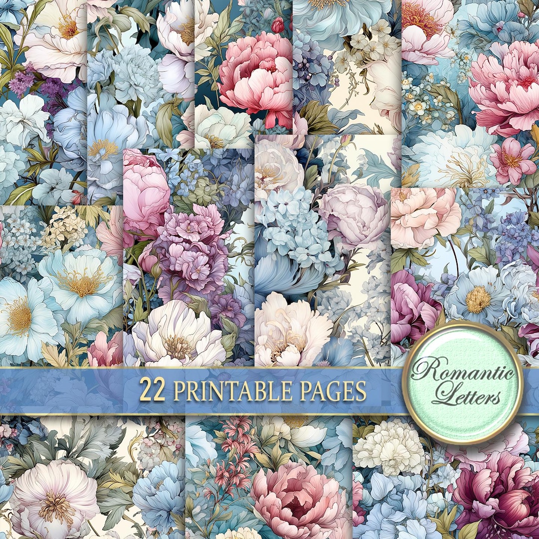 Shabby Chic Flowers Digital Scrapbook Paper Pack Printable Junk Journal ...