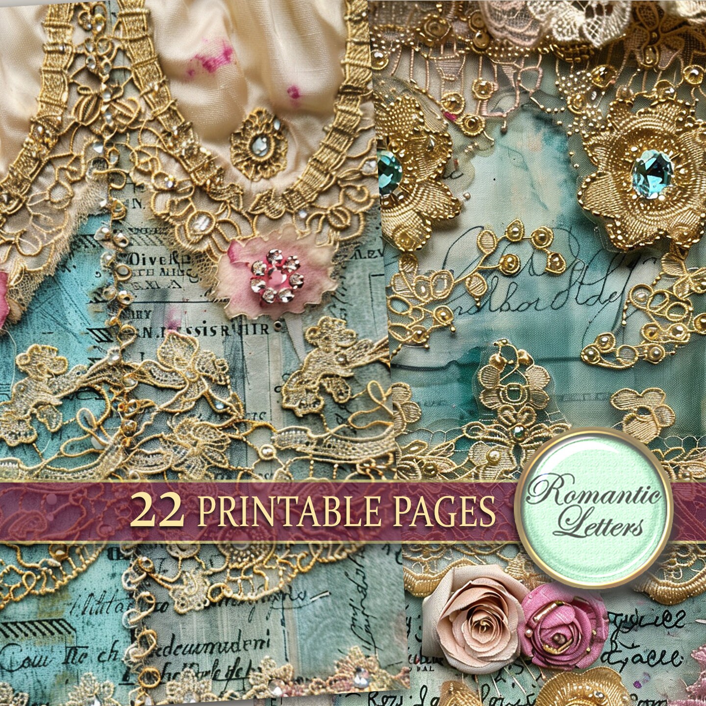 Digital Printable Scrapbook Paper Pack Junk Journal Pages Shabby Chic ...