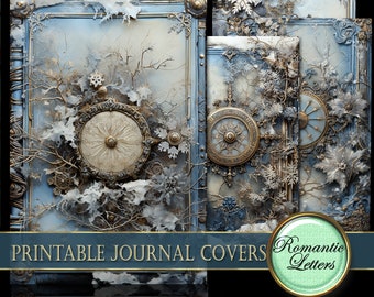 Printable Christmas journal covers digital scrapbooking paper printable old book vintage Christmas cards winter wedding invitations snow