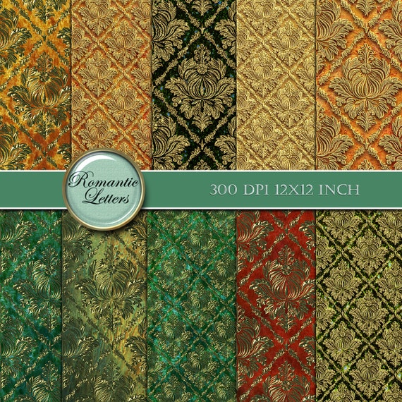 Autumn Golden damask velvet Autumn digital scrapbook paper digital scrapbook background vintage steampunk digital fabric damask paper velvet
